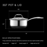 VEYUNA 3L Hybrid Nonstick Saucepan with Lid - Induction Food Prep Pot