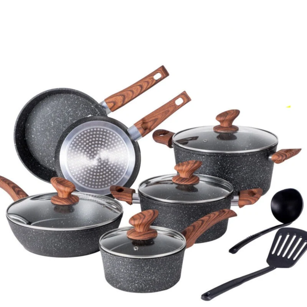 VEYUNA Cookware Set, 12-Piece Nonstick Granite Pots & Pans for Food Prep