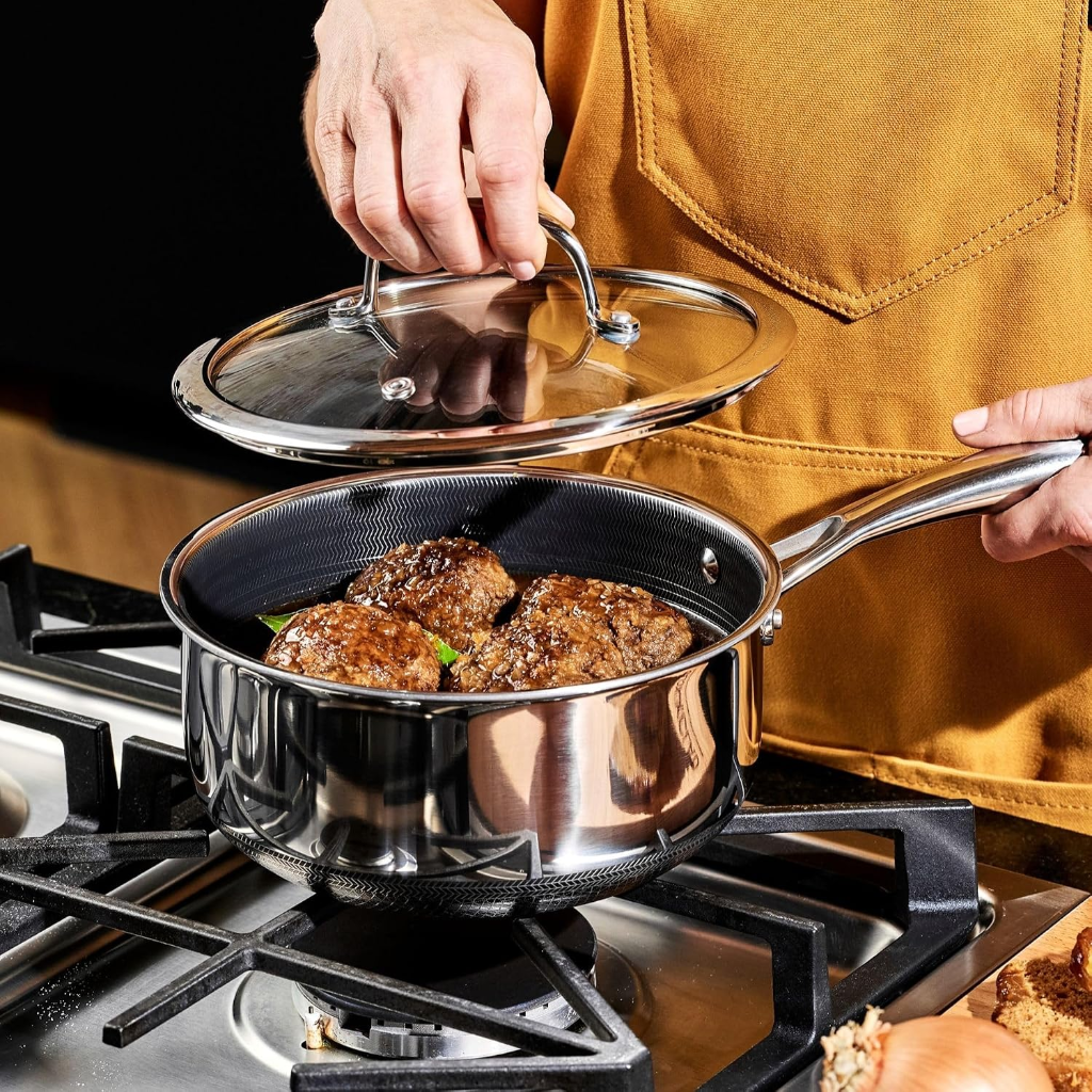 VEYUNA 3L Hybrid Nonstick Saucepan with Lid - Induction Food Prep Pot