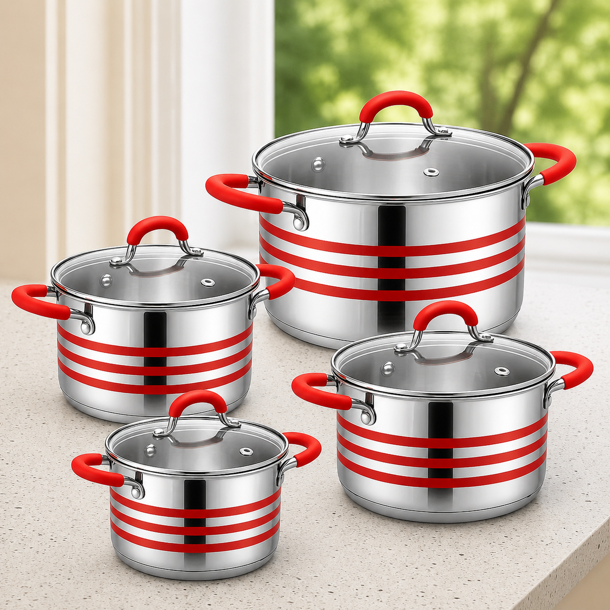 VEYUNA Cookware Set 8-Piece – Stainless Steel Pots for Homemade Food Pre