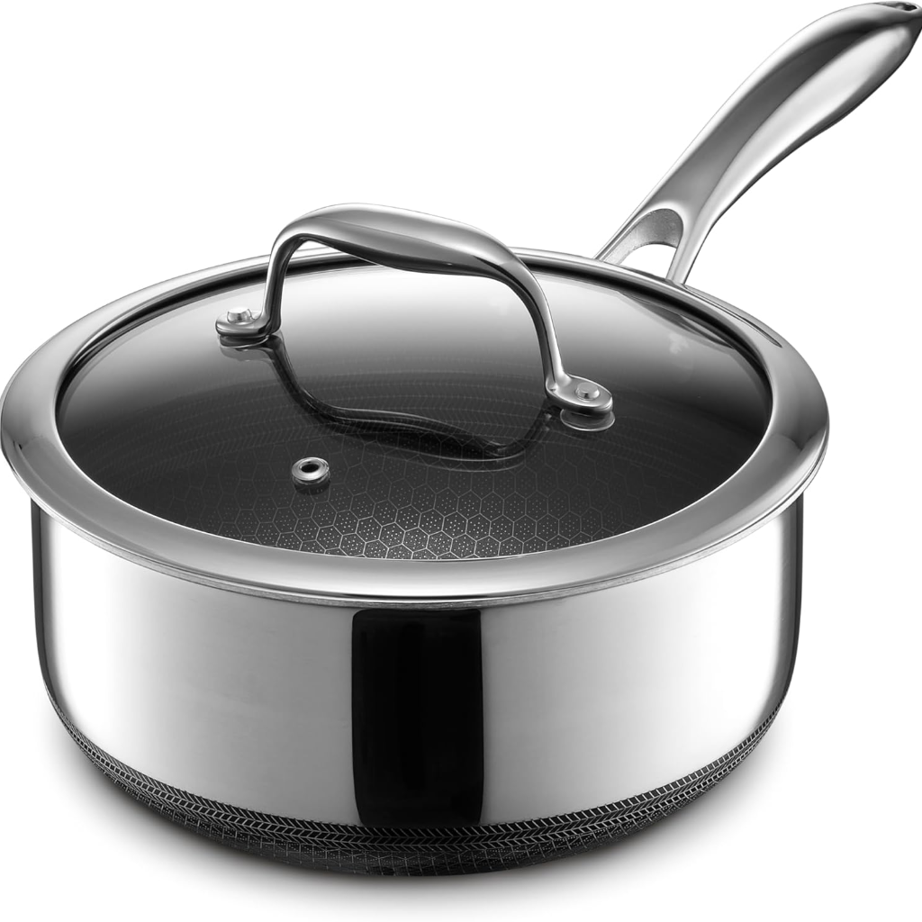 VEYUNA 3L Hybrid Nonstick Saucepan with Lid - Induction Food Prep Pot