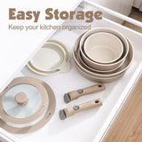 VEYUNA Ceramic Cookware Set 17-Piece, Nonstick, Detachable Handle, Meal Prep