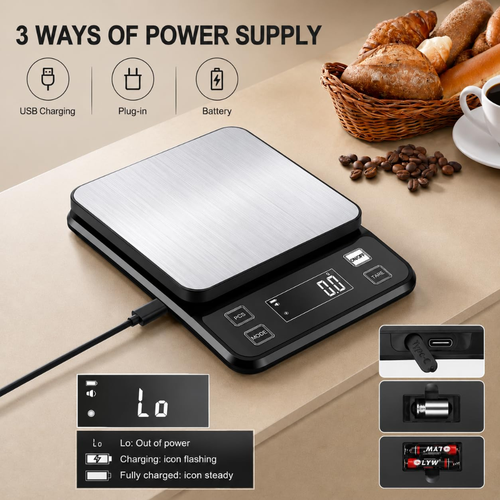 VEYUNA Digital Kitchen Scale – 10kg Waterproof 0.1g Precision for Food Prep