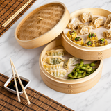 VEYUNA Bamboo Steamer Set, 10-Inch 2-Tier Basket for Food & Vegetables