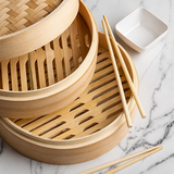 VEYUNA Bamboo Steamer Set, 10-Inch 2-Tier Basket for Food & Vegetables