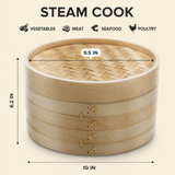 VEYUNA Bamboo Steamer Set, 10-Inch 2-Tier Basket for Food & Vegetables