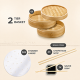 VEYUNA Bamboo Steamer Set, 10-Inch 2-Tier Basket for Food & Vegetables