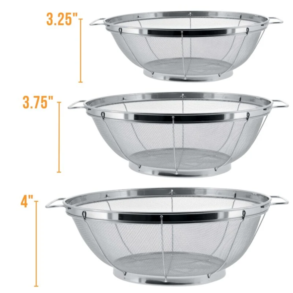 VEYUNA Colander Set, 3-Piece Stainless Steel Mesh Strainers for Food Prep