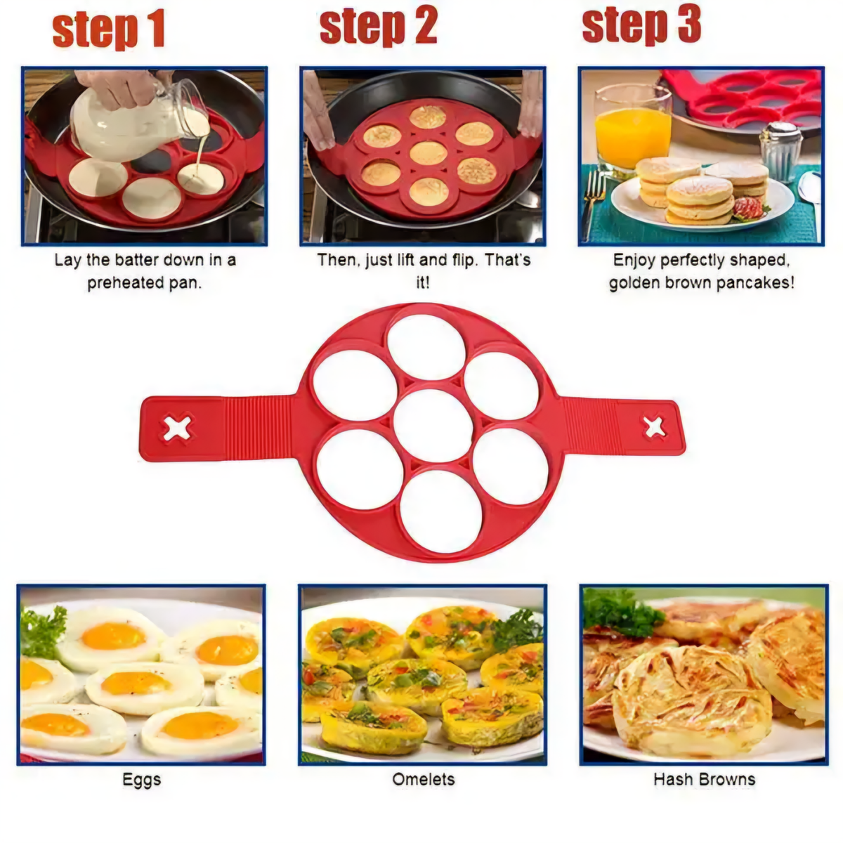 VEYUNA Silicone Pancake Ring Mold Set – BPA-Free, 7-Cavity, Nonstick, Easy Flip, Home