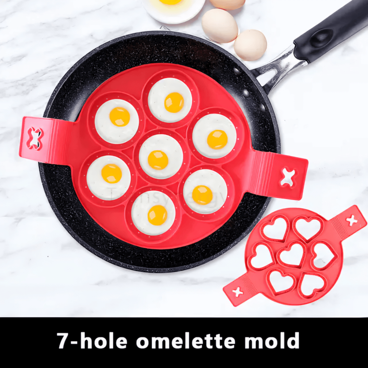 VEYUNA Silicone Pancake Ring Mold Set – BPA-Free, 7-Cavity, Nonstick, Easy Flip, Home