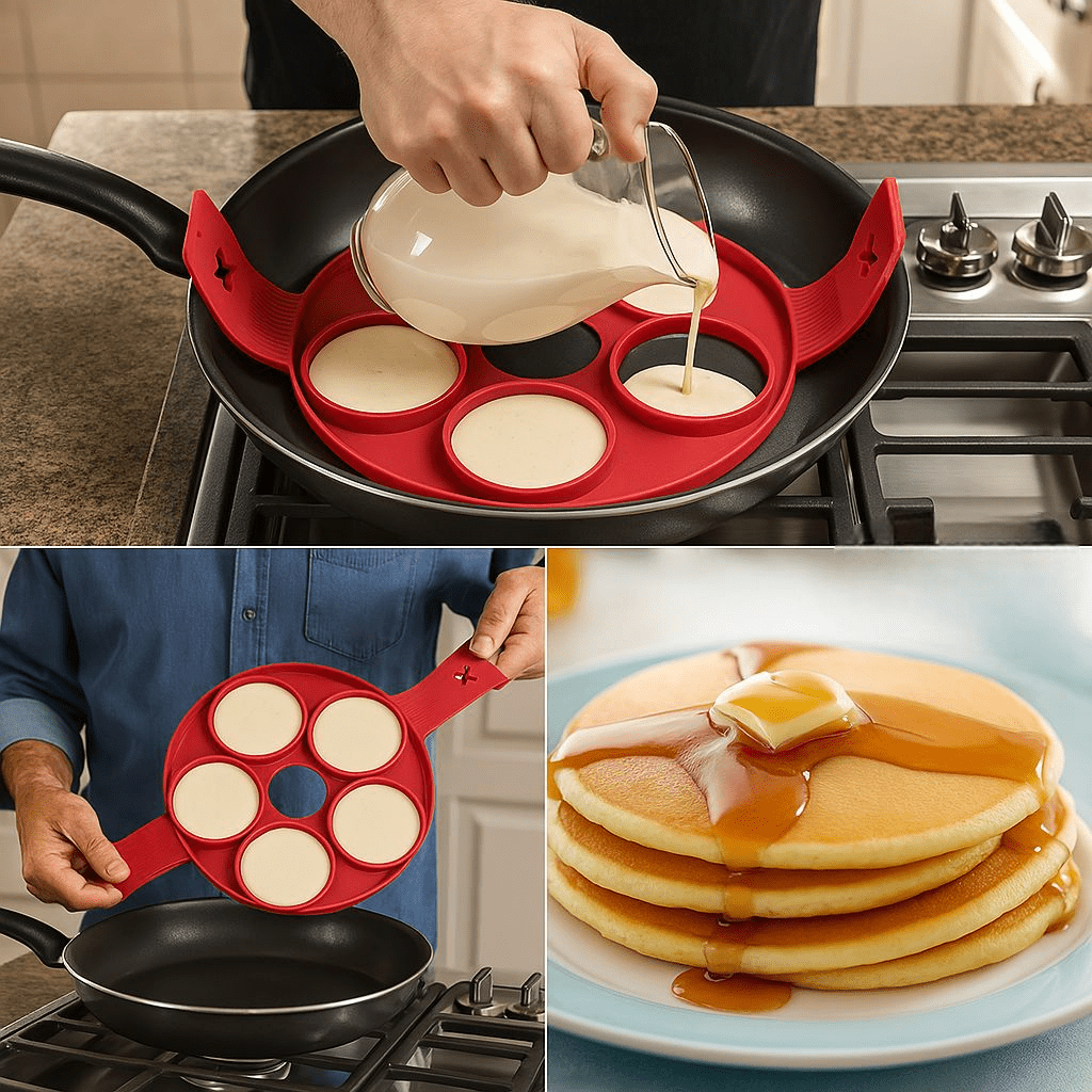 VEYUNA Silicone Pancake Ring Mold Set – BPA-Free, 7-Cavity, Nonstick, Easy Flip, Home