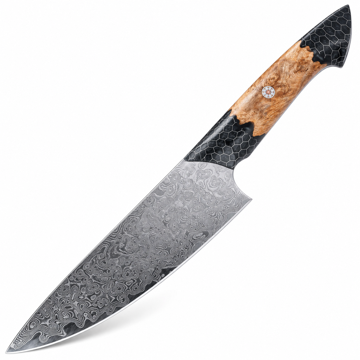 VEYUNA 8-Inch Chef Knife Damascus-Style Blade with Resin Handle and Leather Sheath