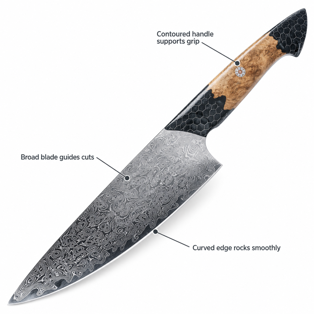 VEYUNA 8-Inch Chef Knife Damascus-Style Blade with Resin Handle and Leather Sheath