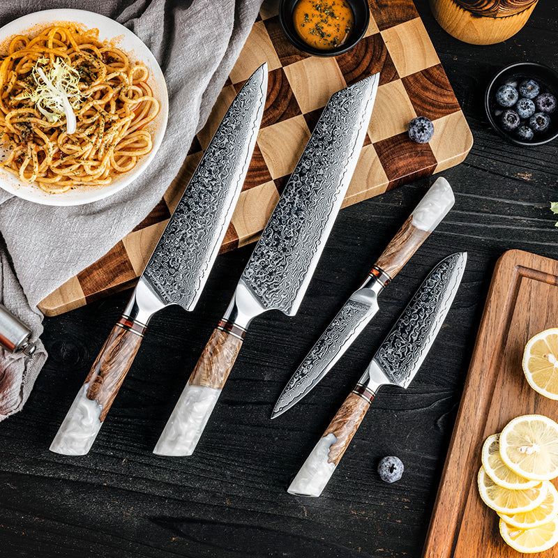 VEYUNA Professional Santoku Knife Set – 4-Piece Damascus Steel Food Prep Set