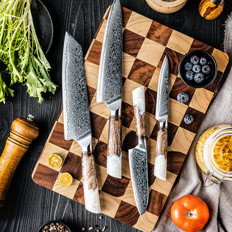 VEYUNA Professional Santoku Knife Set – 4-Piece Damascus Steel Food Prep Set