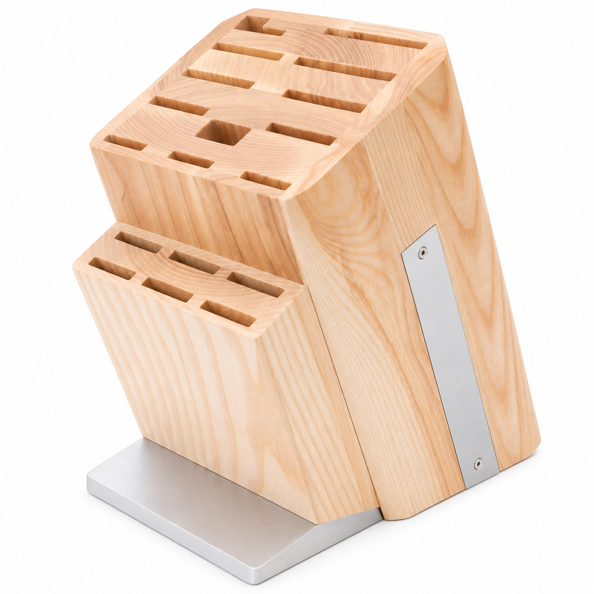 VEYUNA Universal Knife Block, 18-Slot Wood Storage Stand with Metal Base