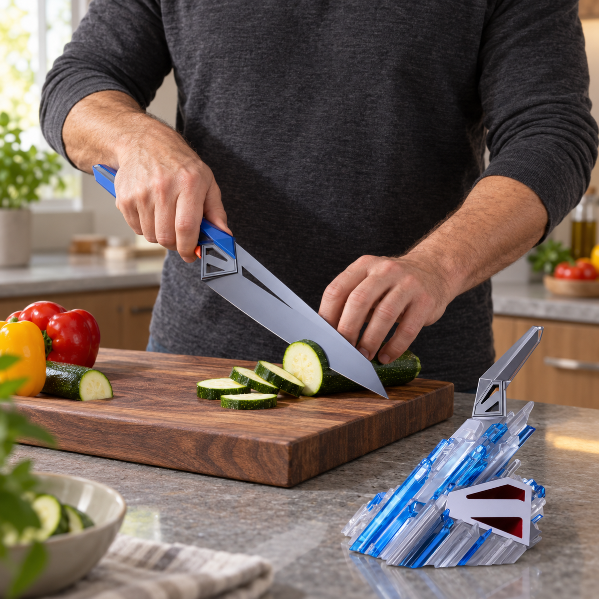 VEYUNA 8.5" Chef Knife with Display Stand, Superman Collector Edition, G10 Resin Handle