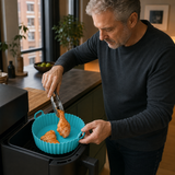 VEYUNA Silicone Air Fryer Basket Reusable 20cm Liner with Handles Heat Resistant