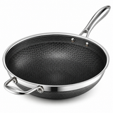 VEYUNA 30 cm Hybrid Wok – Nonstick Stainless Steel Stir-Fry Pan with Helper Handle