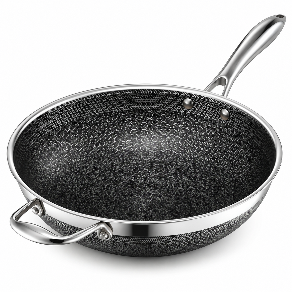 VEYUNA 30 cm Hybrid Wok – Nonstick Stainless Steel Stir-Fry Pan with Helper Handle