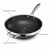 VEYUNA 30 cm Hybrid Wok – Nonstick Stainless Steel Stir-Fry Pan with Helper Handle