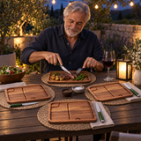 VEYUNA Steak Knife & Bistecca Plate Set 8-Piece with 4 Damascus Knives & Wood Plates