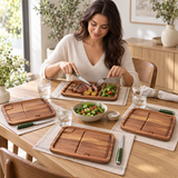 VEYUNA Steak Knife & Bistecca Plate Set 8-Piece with 4 Damascus Knives & Wood Plates