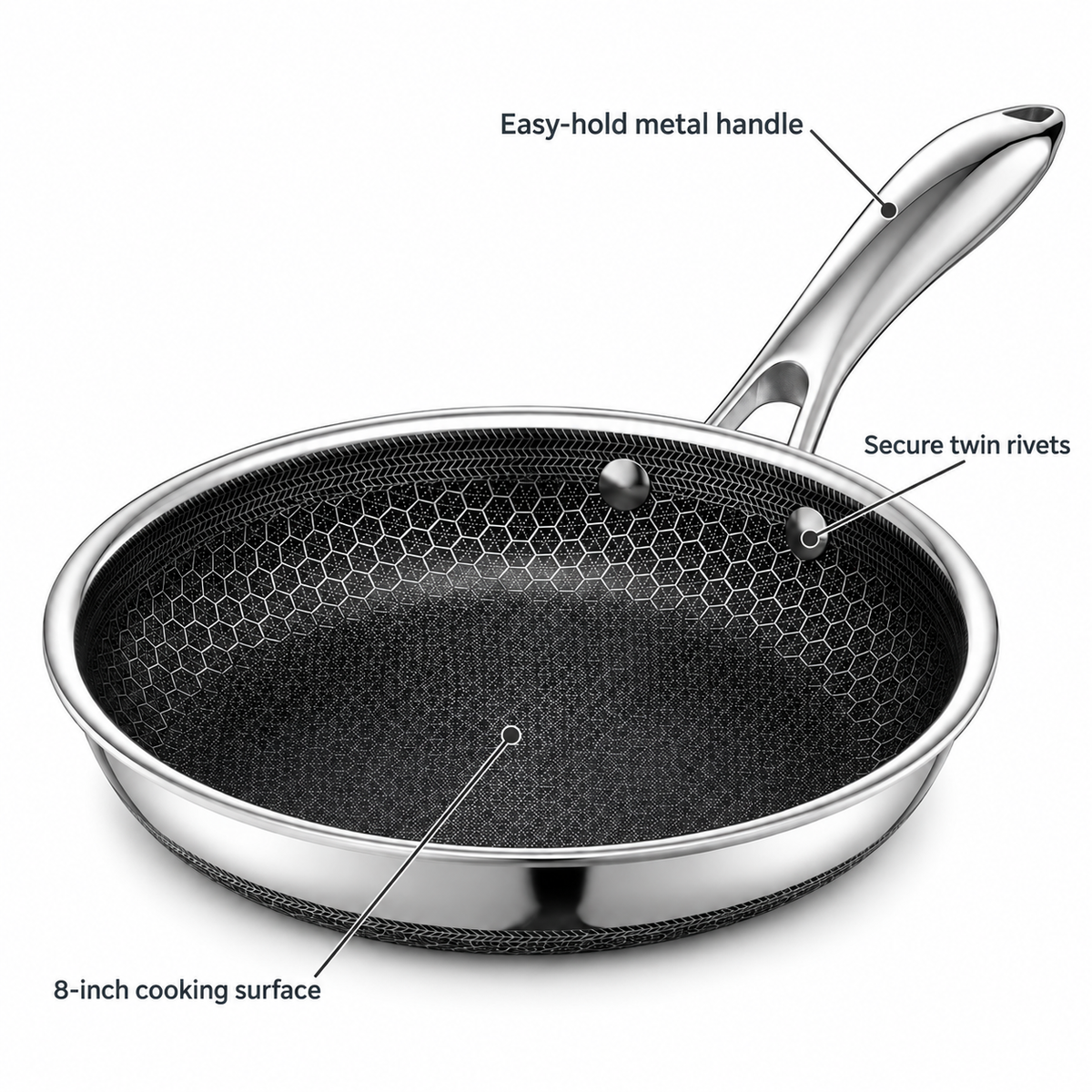 VEYUNA 20 cm Hybrid Frying Pan – Nonstick Stainless Steel Skillet for Everyday Cooking