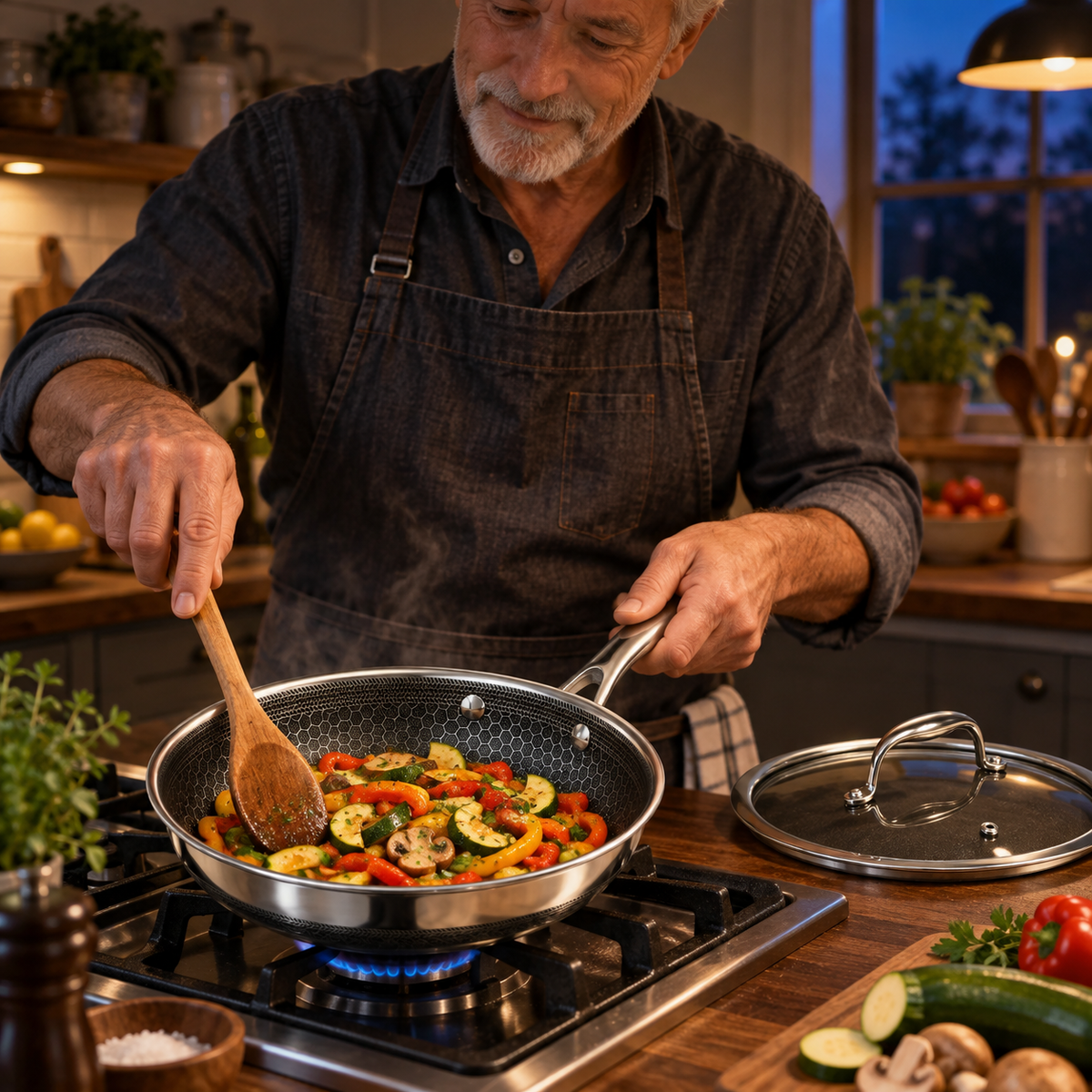 VEYUNA 20 cm Hybrid Frying Pan with Lid – Nonstick Stainless Steel Skillet