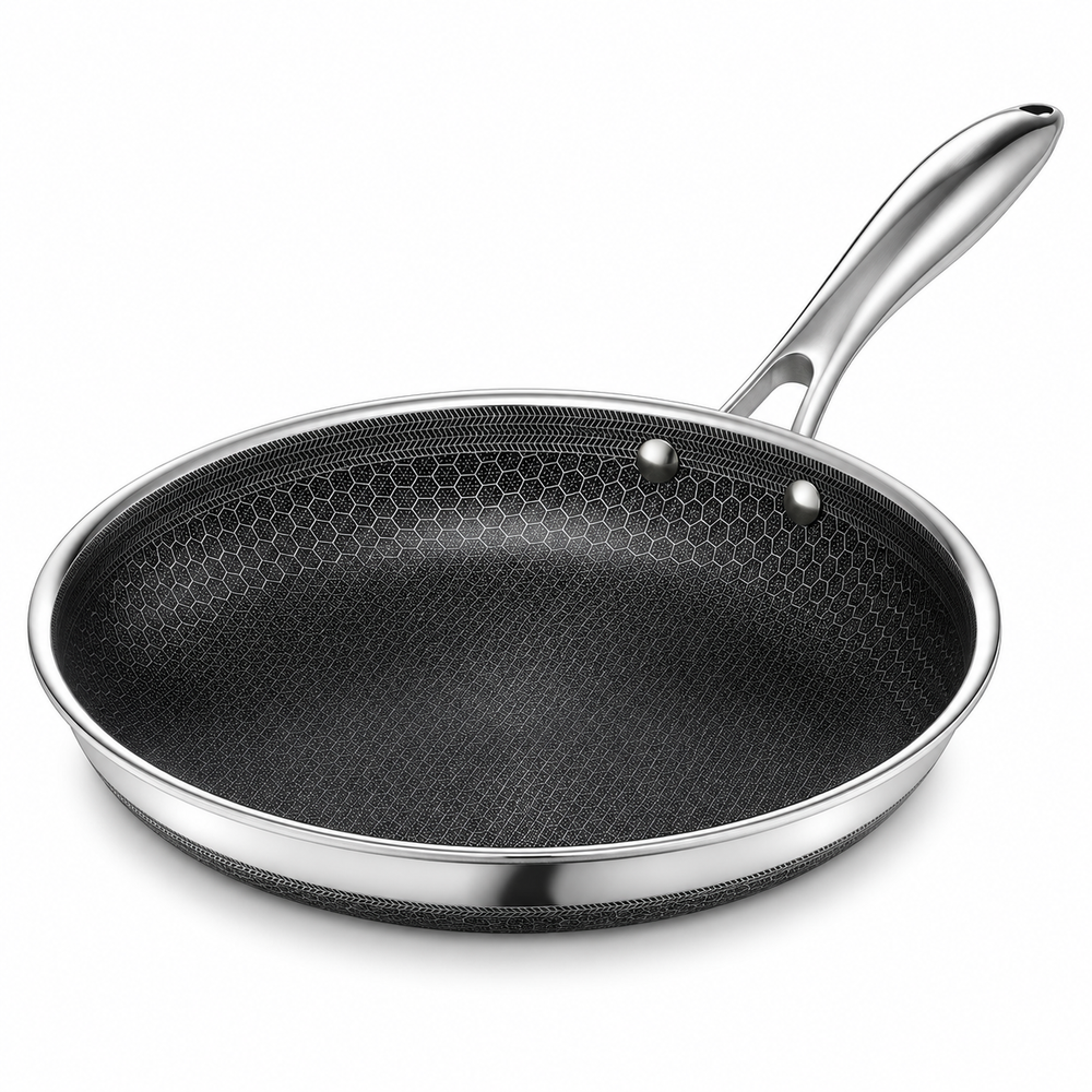 VEYUNA 25 cm Hybrid Frying Pan – Nonstick Stainless Steel Skillet for Searing & Frying