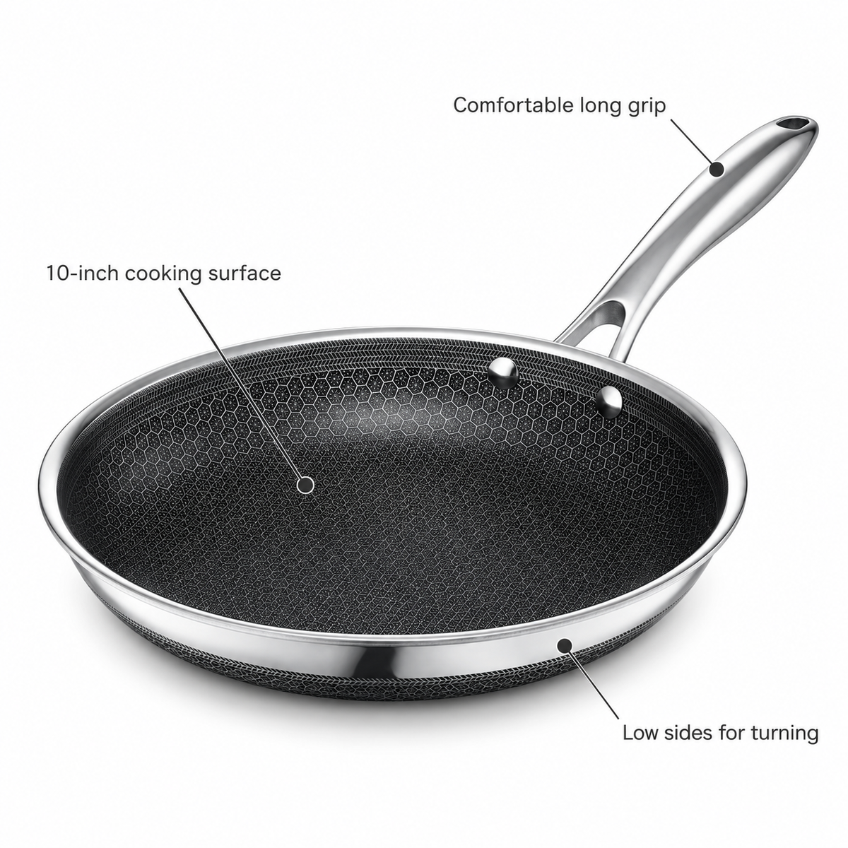 VEYUNA 25 cm Hybrid Frying Pan – Nonstick Stainless Steel Skillet for Searing & Frying