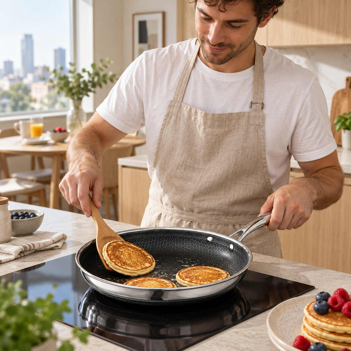 VEYUNA 25 cm Hybrid Frying Pan – Nonstick Stainless Steel Skillet for Searing & Frying