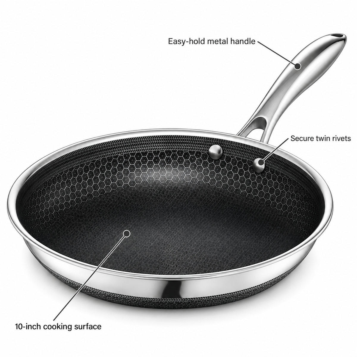 VEYUNA 25 cm Hybrid Frying Pan with Lid – Nonstick Stainless Steel Skillet