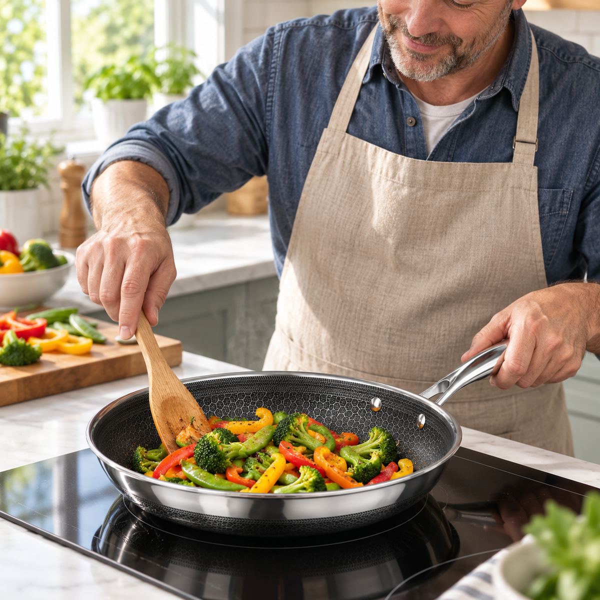 VEYUNA 25 cm Hybrid Frying Pan with Lid – Nonstick Stainless Steel Skillet
