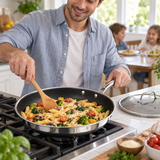 VEYUNA 30 cm Hybrid Frying Pan with Lid – Nonstick Stainless Steel Skillet
