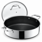 VEYUNA 6.6L Hybrid Deep Sauté Pan with Lid – Nonstick Stainless Steel Chicken Fryer