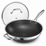 VEYUNA 30 cm Hybrid Wok with Lid – Nonstick Stainless Steel Stir-Fry Pan