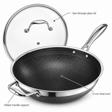 VEYUNA 30 cm Hybrid Wok with Lid – Nonstick Stainless Steel Stir-Fry Pan