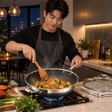 VEYUNA 30 cm Hybrid Wok with Lid – Nonstick Stainless Steel Stir-Fry Pan