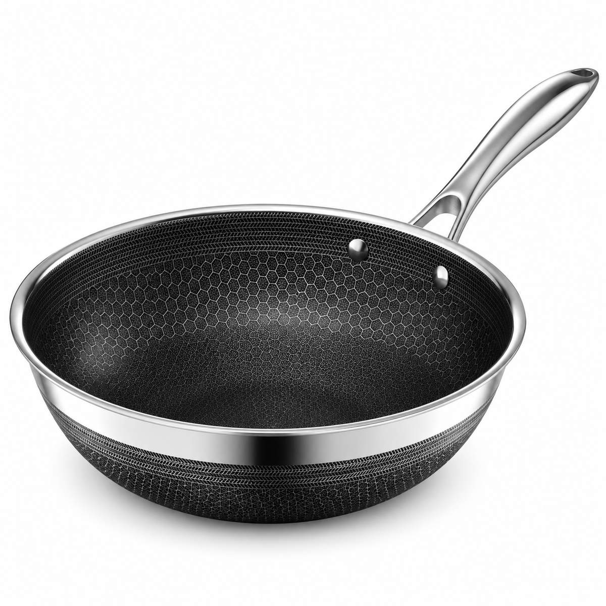 VEYUNA 25 cm Hybrid Wok – Nonstick Stainless Steel Stir-Fry Pan for Everyday Cooking