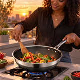 VEYUNA 25 cm Hybrid Wok – Nonstick Stainless Steel Stir-Fry Pan for Everyday Cooking