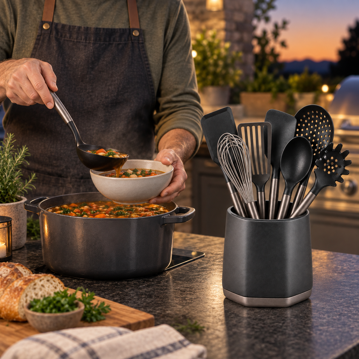 VEYUNA Kitchen Utensil Set 9-Piece with Holder, Spatulas, Ladle, Whisk & Strainer