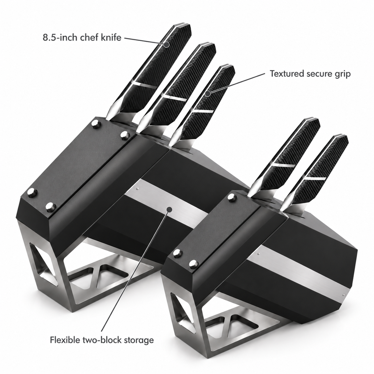 VEYUNA 5-Piece Knife Block Set, Quantum 1 Series, Chef Santoku Utility & Paring Knives