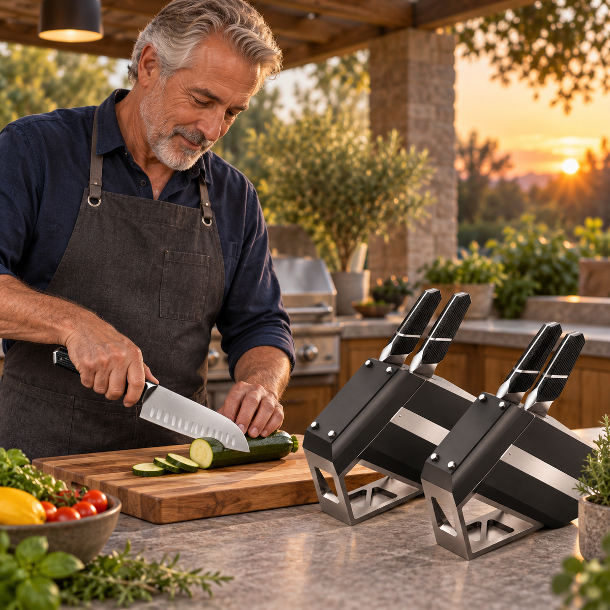VEYUNA 5-Piece Knife Block Set, Quantum 1 Series, Chef Santoku Utility & Paring Knives