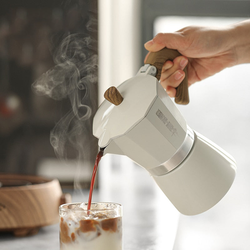 VEYUNA Moka Pot Espresso Maker, Vintage Wood Handle for Modern Kitchens