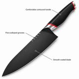 VEYUNA 8-Inch Chef Knife Black Blade with Dragon Design and Ergonomic Handle