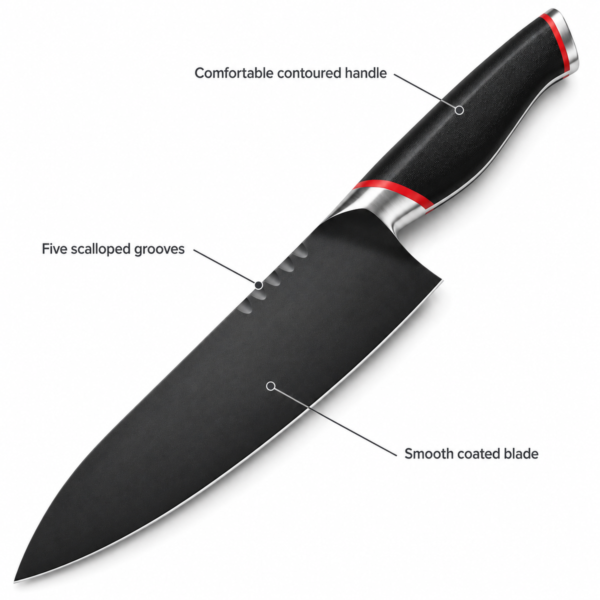 VEYUNA 8-Inch Chef Knife Black Blade with Dragon Design and Ergonomic Handle