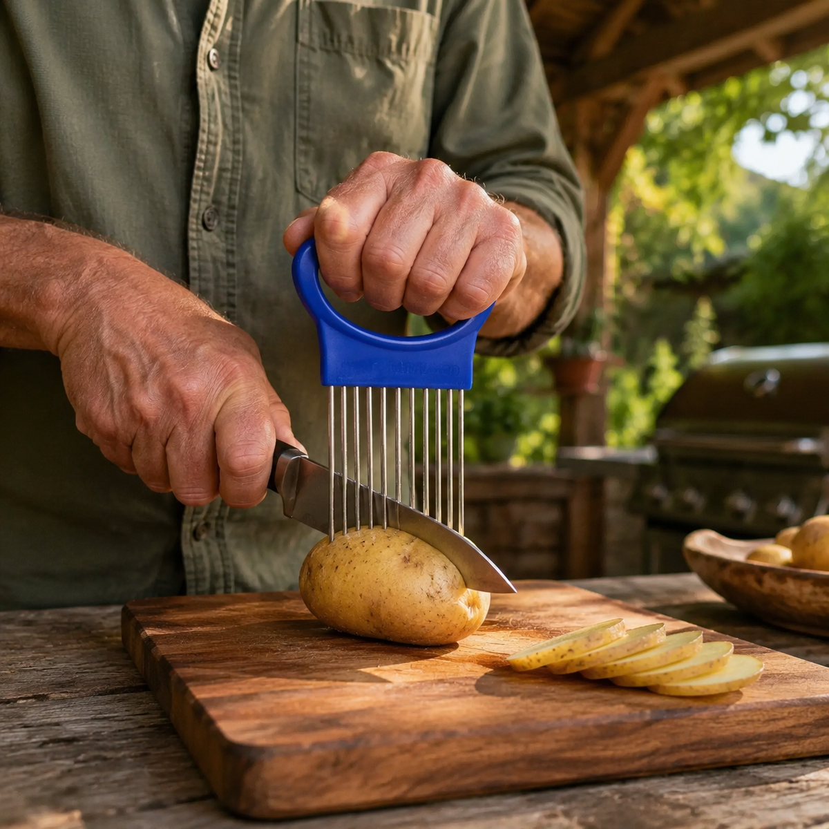 VEYUNA Stainless Steel Onion Slice Holder Cutting Guide with Prongs for Even Vegetable Slices